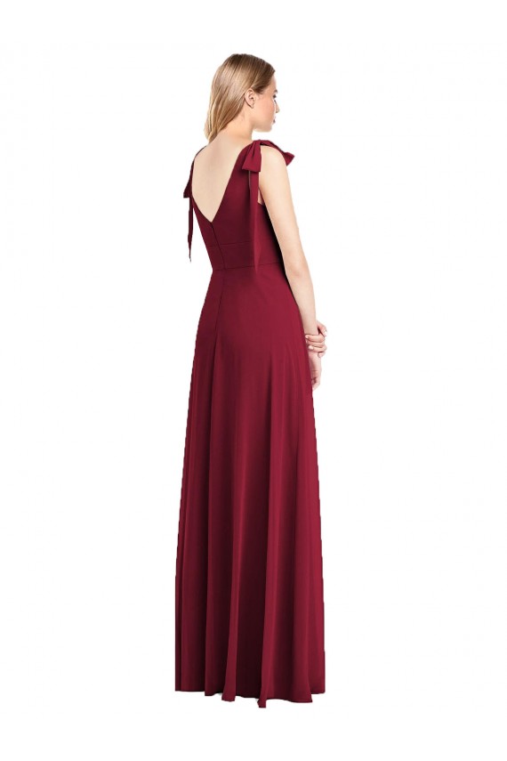Coral Trombeta Decote V Chiffon Longo Vestidos de Madrinha