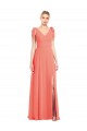 Coral Trombeta Decote V Chiffon Longo Vestidos de Madrinha