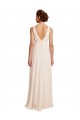 Creme Rosa Chiffon Linha A Costas em V Decote Alto Longo Vestidos de Madrinha Acessíveis