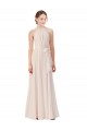 Creme Rosa Chiffon Linha A Decote Alto Longo Vestidos de Madrinha Acessíveis