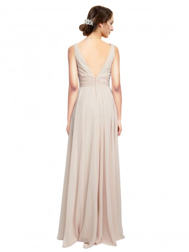 Creme Rosa Chiffon Linha A Decote V Longo Vestidos de Madrinha