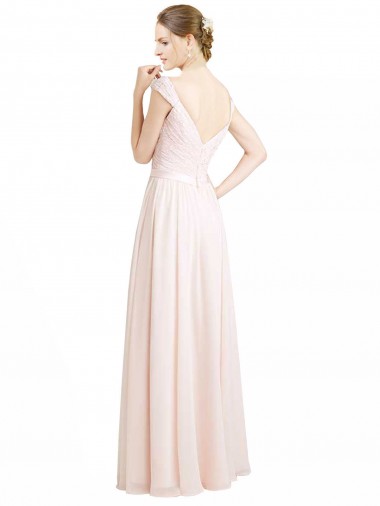 Creme Rosa Linha A Amor Chiffon & Renda Longo Vestidos de Madrinha