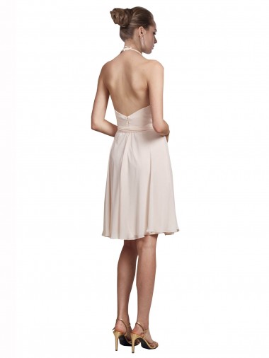 Creme Rosa Linha A Cabeçada Chiffon Curto Vestidos de Madrinha / Vestidos de Homecoming