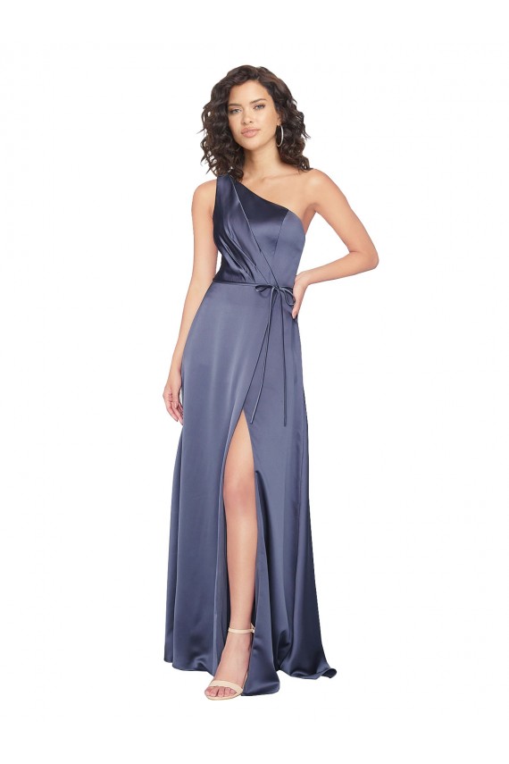 Crepúsculo Linha A Um Ombro Cetim Sedoso Longo Formais Vestidos de Madrinha / Vestidos de Festa