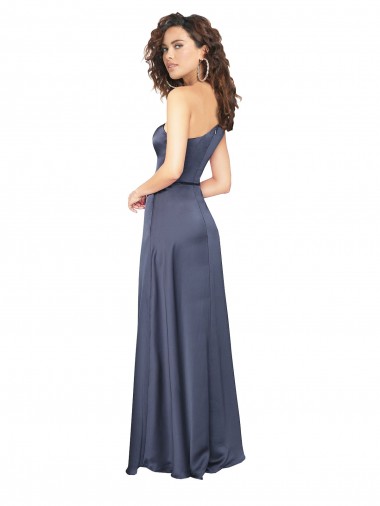 Crepúsculo Linha A Um Ombro Cetim Sedoso Longo Formais Vestidos de Madrinha / Vestidos de Festa