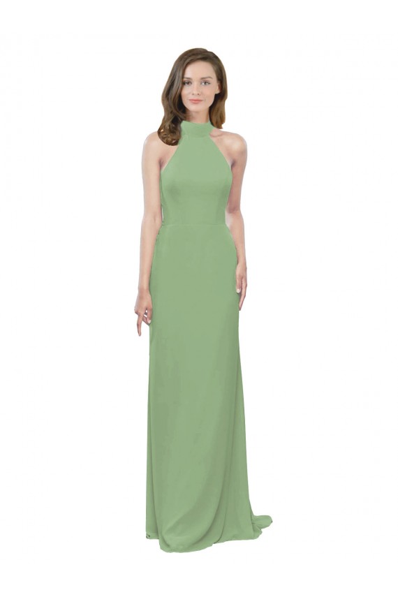 Ervas Marinhas Linha A Cabeçada Chiffon Longo Vestidos de Madrinha Acessíveis
