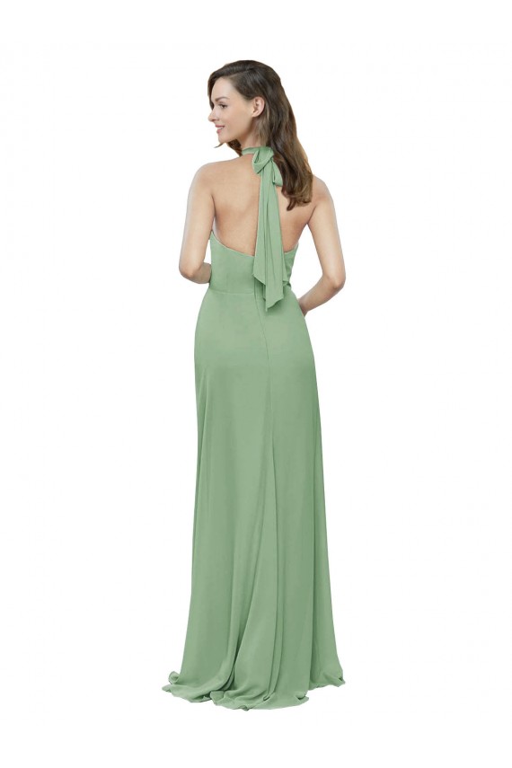 Ervas Marinhas Linha A Cabeçada Chiffon Longo Vestidos de Madrinha Acessíveis
