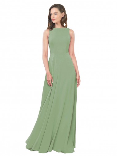 Ervas Marinhas Linha A Decote Quadrado Chiffon Longo Vestidos de Madrinha