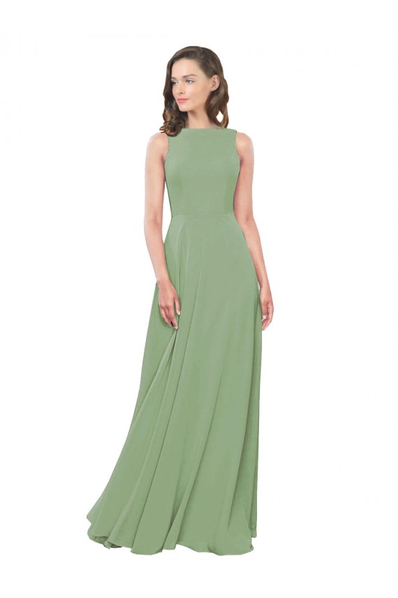 Ervas Marinhas Linha A Decote Quadrado Chiffon Longo Vestidos de Madrinha Acessíveis