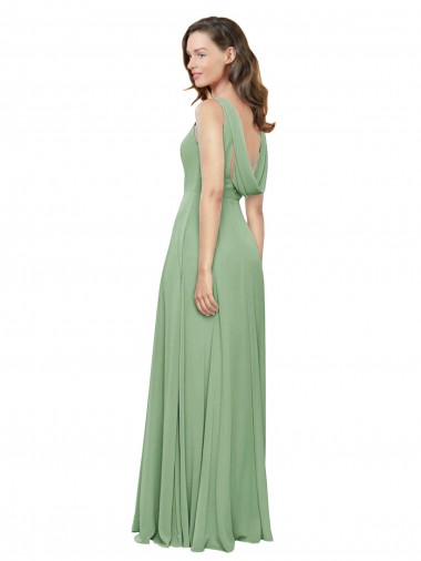 Ervas Marinhas Linha A Decote Quadrado Chiffon Longo Vestidos de Madrinha