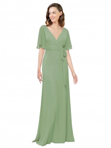 Ervas Marinhas Linha A Decote V Chiffon Longo Vestidos de Madrinha