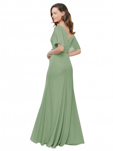 Ervas Marinhas Linha A Decote V Chiffon Longo Vestidos de Madrinha