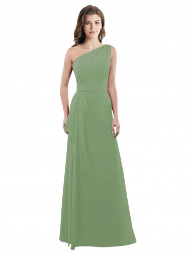 Ervas Marinhas Linha A Um Ombro Chiffon Longo Vestidos de Madrinha