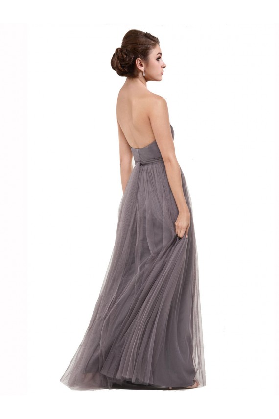 Estanho Linha A Alças finas Tule Longo Vestidos de Madrinha Acessíveis
