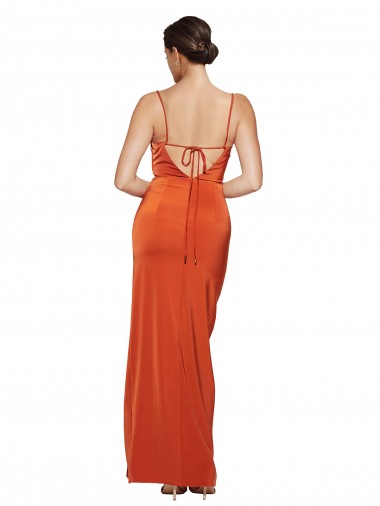 Ferrugem Bainha Alças finas Comboio Varredela Cetim Elástico Longo Formais Vestidos de Madrinha / Vestidos de Festa