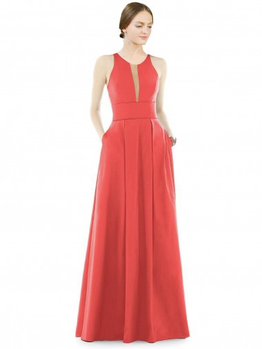 Firecracker Linha A Decote Joia Cetim Longo Vestidos de Madrinha