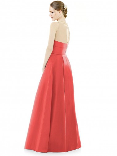 Firecracker Linha A Decote Joia Cetim Longo Vestidos de Madrinha