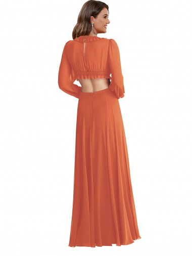 Firecracker Linha A Decote V Alto Baixo Chiffon Alto Baixo, Longo Alto Baixo Vestidos de Madrinha