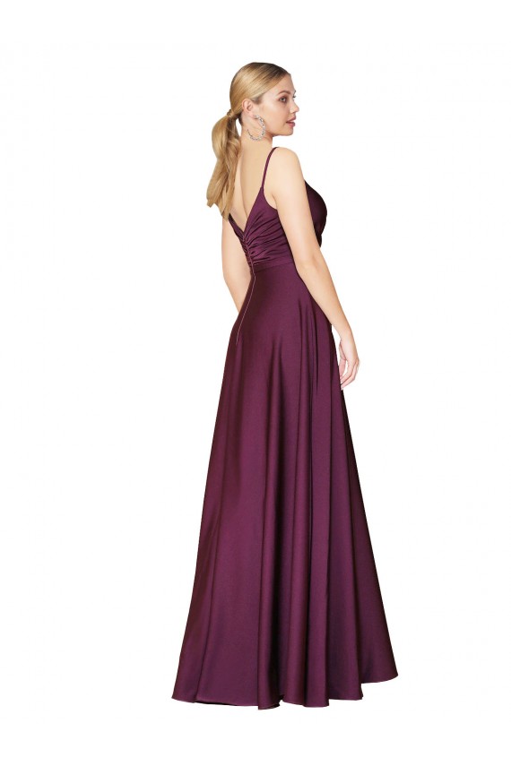 Frutos Silvestres Linha A Alças finas Crepe Esticado Longo Formais Vestidos de Madrinha / Vestidos de Festa