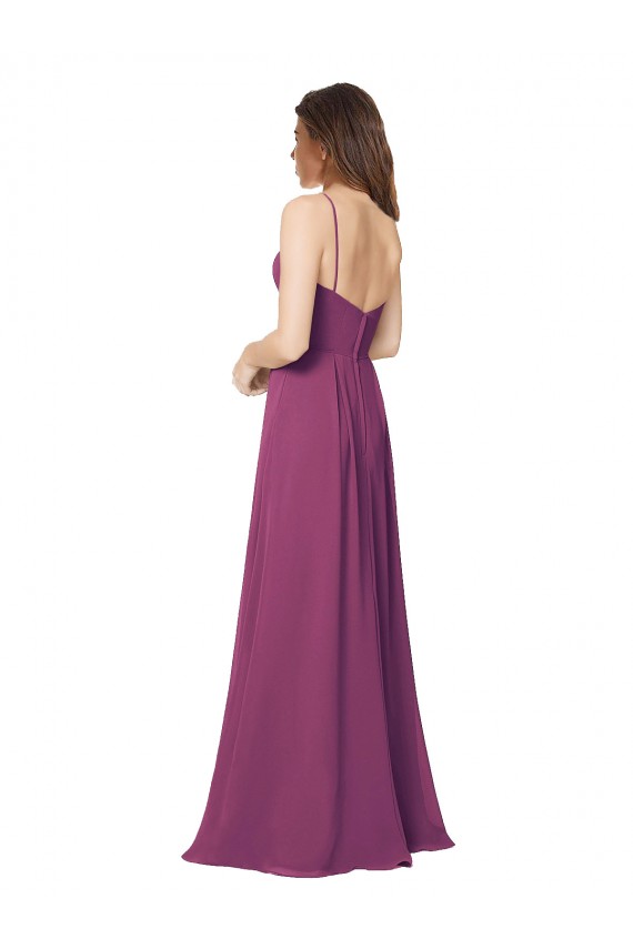 Frutos Silvestres Linha A Sem alças Chiffon Longo Vestidos de Madrinha Acessíveis