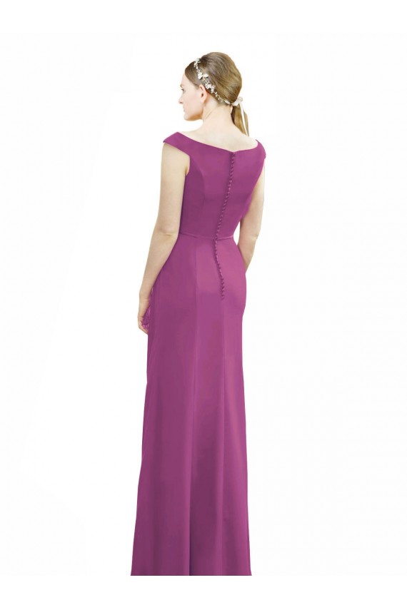 Frutos Silvestres Sereia Decote Barco Chiffon Longo Vestidos de Madrinha Acessíveis