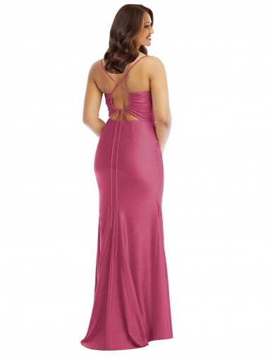 Fúcsia Sereia Alças finas Cetim Sedoso Longo Formais Vestidos de Madrinha / Vestidos de Festa