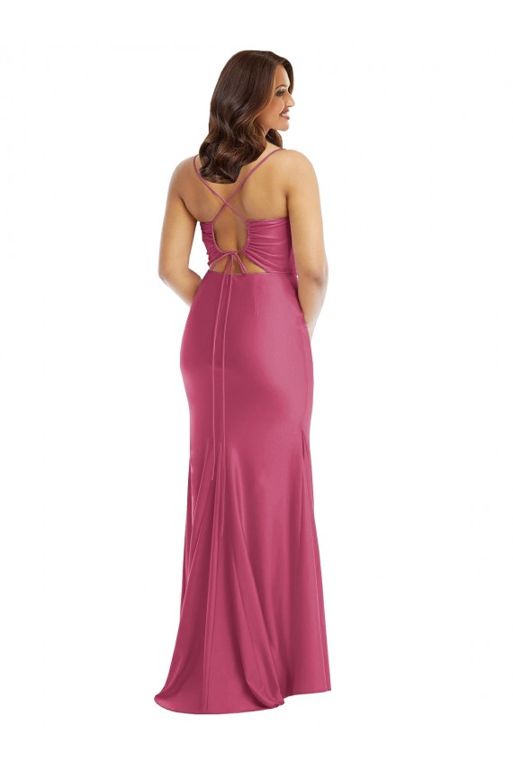 Fúcsia Sereia Alças finas Cetim Sedoso Longo Formais Vestidos de Madrinha / Vestidos de Festa