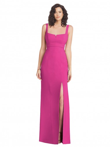 Fúcsia Trombeta Decote Quadrado Crepe Esticado Longo Vestidos de Madrinha / Vestidos de Festa