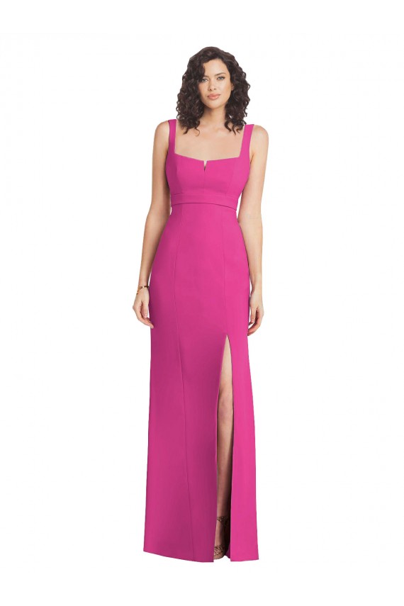 Fúcsia Trombeta Decote Quadrado Crepe Esticado Longo Vestidos de Madrinha / Vestidos de Festa Acessíveis
