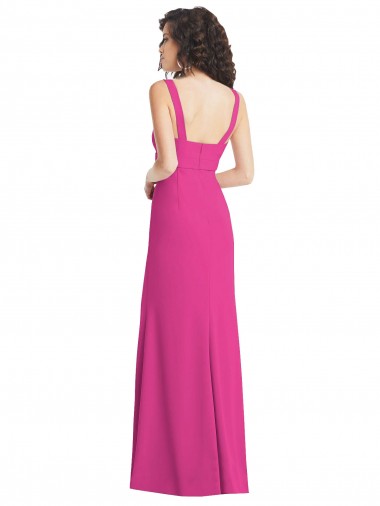 Fúcsia Trombeta Decote Quadrado Crepe Esticado Longo Vestidos de Madrinha / Vestidos de Festa