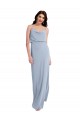 Fumo Azul Bainha Alças finas Crepe Esticado Longo Formais Vestidos de Madrinha / Vestidos de Festa Acessíveis