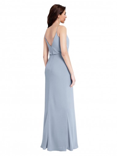 Fumo Azul Bainha Alças finas Crepe Esticado Longo Formais Vestidos de Madrinha / Vestidos de Festa