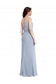 Fumo Azul Bainha Alças finas Crepe Esticado Longo Formais Vestidos de Madrinha / Vestidos de Festa Acessíveis