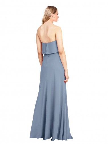 Fumo Azul Bainha Decote Alto Crepe Esticado Longo Formais Vestidos de Madrinha / Vestidos de Festa