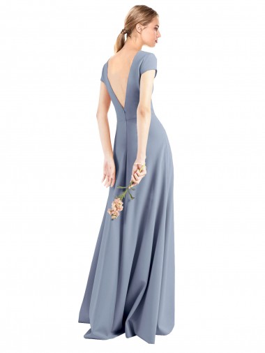 Fumo Azul Bainha Decote V Crepe Esticado Longo Vestidos de Madrinha / Vestidos de Festa