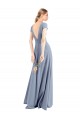 Fumo Azul Bainha Decote V Crepe Esticado Longo Vestidos de Madrinha / Vestidos de Festa Acessíveis