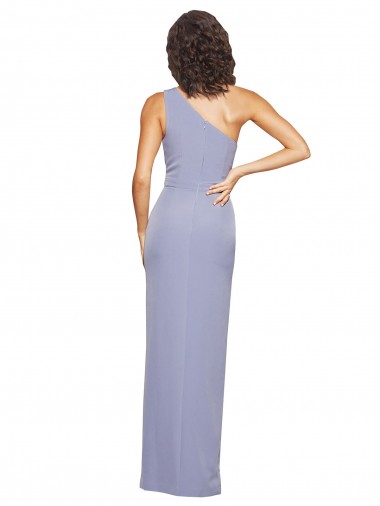 Fumo Azul Crepe Esticado Bainha Sem Mangas Um Ombro Longo Formais Vestidos de Madrinha / Vestidos de Noite / Vestidos de Festa