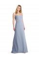 Fumo Azul Linha A Alças finas Crepe Esticado Longo Vestidos de Madrinha / Vestidos de Festa Acessíveis