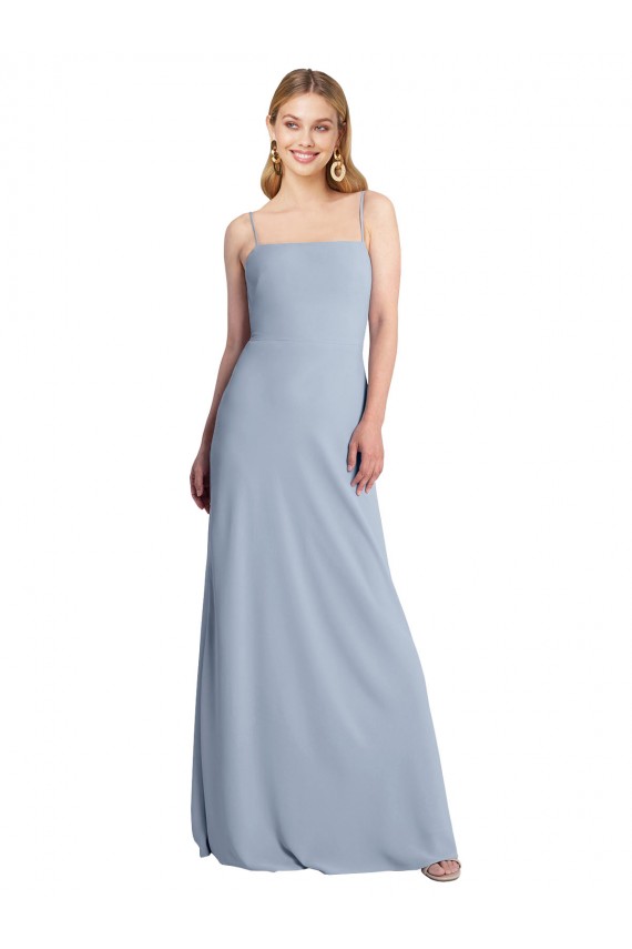 Fumo Azul Linha A Decote Quadrado Crepe Esticado Longo Vestidos de Madrinha / Vestidos de Festa Acessíveis