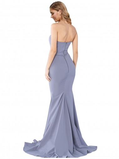 Fumo Azul Sereia Amor Crepe Esticado Longo Formais Vestidos de Madrinha / Vestidos de Festa