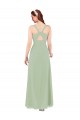 Fumo Verde Bainha Decote V Chiffon Longo Vestidos de Madrinha Acessíveis