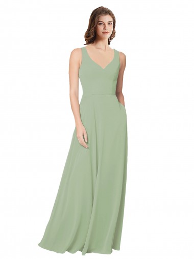 Fumo Verde Chiffon Linha A Abrir de volta Amor Longo Vestidos de Madrinha