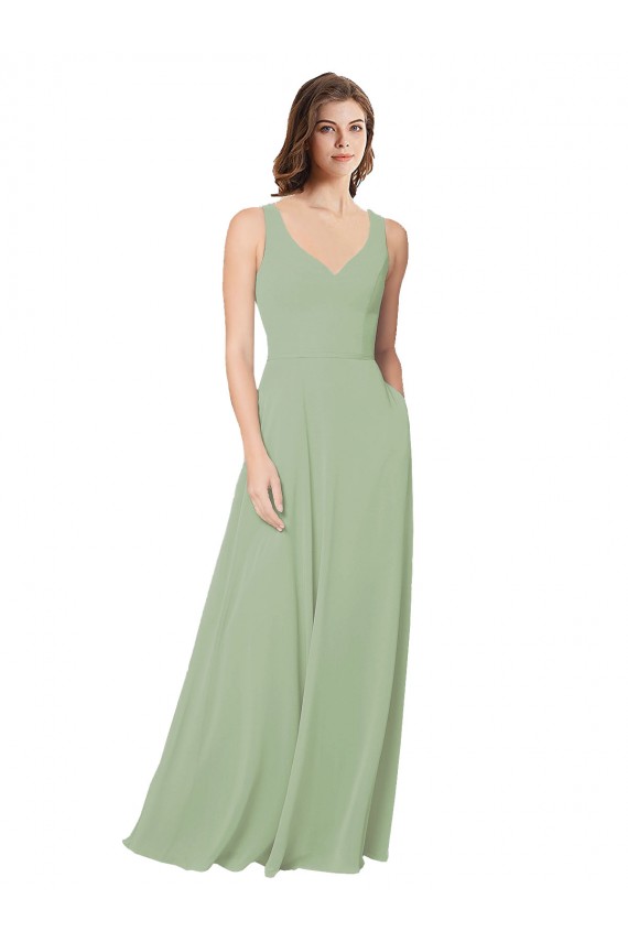 Fumo Verde Chiffon Linha A Abrir de volta Amor Longo Vestidos de Madrinha Acessíveis