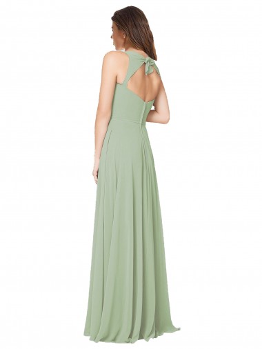Fumo Verde Chiffon Linha A Abrir de volta Amor Longo Vestidos de Madrinha
