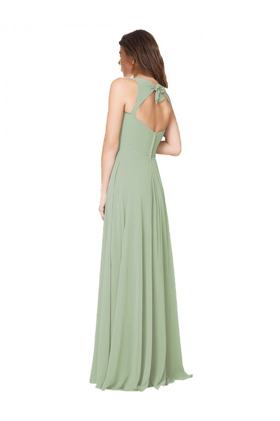 Fumo Verde Chiffon Linha A Abrir de volta Amor Longo Vestidos de Madrinha Acessíveis