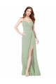 Fumo Verde Chiffon Linha A Alças finas Longo Vestidos de Madrinha Acessíveis