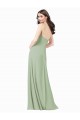 Fumo Verde Chiffon Linha A Alças finas Longo Vestidos de Madrinha Acessíveis