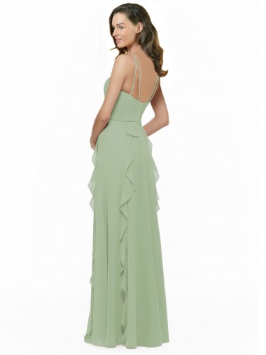Fumo Verde Chiffon Linha A Decote V Longo Vestidos de Madrinha