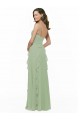 Fumo Verde Chiffon Linha A Decote V Longo Vestidos de Madrinha Acessíveis