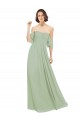 Fumo Verde Chiffon Linha A Fora do Ombro Longo Vestidos de Madrinha Acessíveis